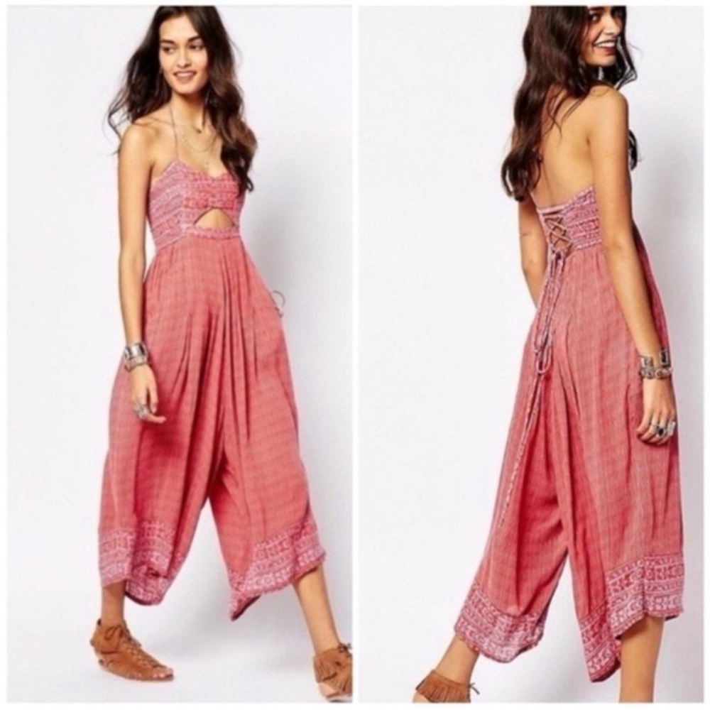 Free People Crystal Bay Sanur Bali Wide Leg tie halter jumpsuit